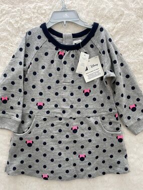 SALE! NWT Disney Grey Dress with Navy Polka Dots and Pink Minnie Bows SIZE 2T